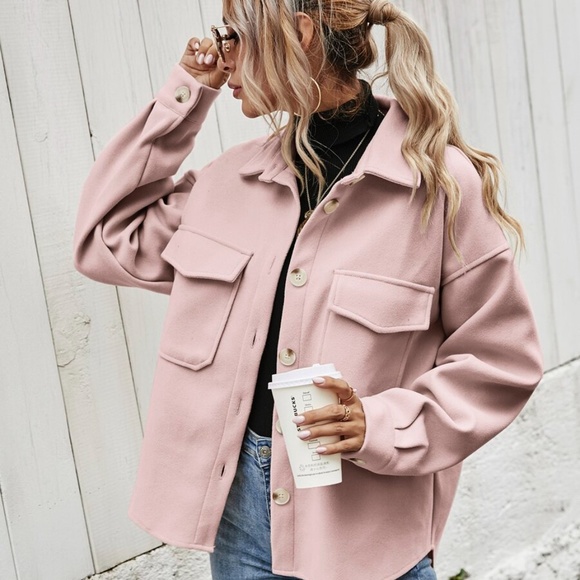 Jackets & Blazers - Boyfriend fit oversized shacket jacket Pink coat